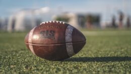 selective focus close up photo of brown wilson pigskin football on green grass